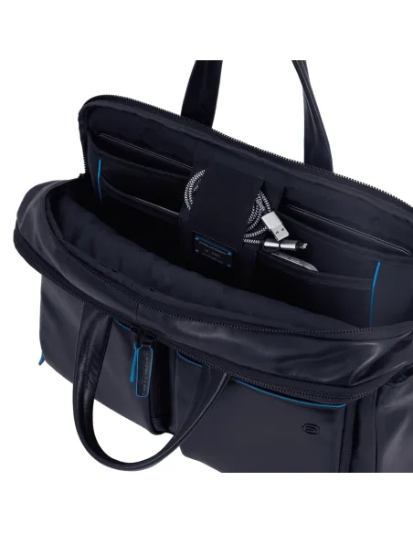 Piquadro Blue Square Revamp laptop briefcase with two compartments, black