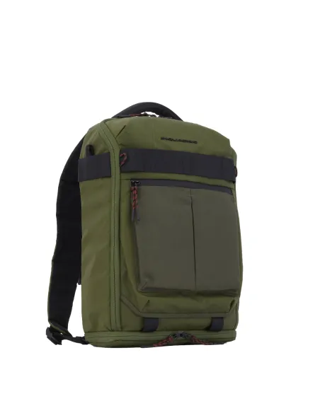 Piquadro Arne Computer and iPad®, LED-backpack in recycled fabric with shoe compartment, green