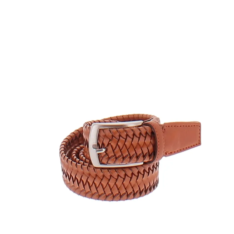 Men's woven elastic leather belt, orange