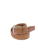 Men's woven elastic leather belt, cognac