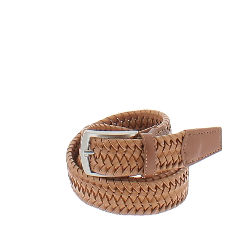 Cintura uomo in pelle intrecciata elastica, marrone chiaro