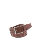Woven leather belt, brown