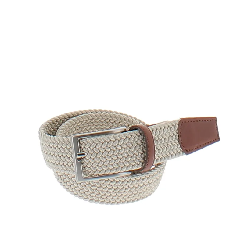 Elastic belt with leather details, beige