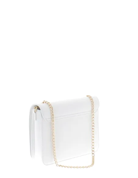 Borsa donna con logo con strass Love Moschino, bianca