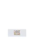 Pochette Love Moschino con logo con strass, bianca