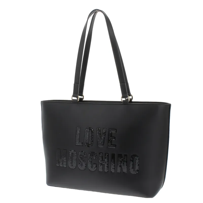 Love Moschino shopping bag with logo with paillets, black 2