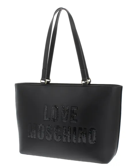 Shopping con logo con paillets Love Moschino, nera