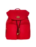 Woman's backpack with two zipped front pockets, red