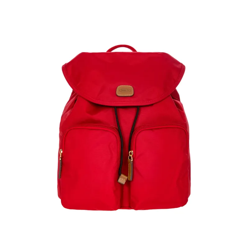 Woman's backpack with two zipped front pockets, red