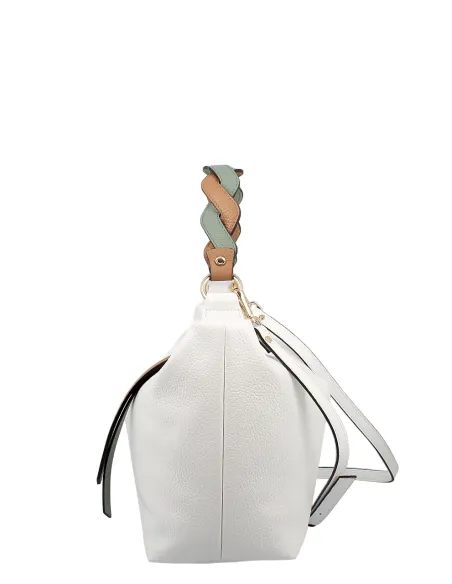 Gianni Notaro Mittlere Schultertasche mit geflochtenem Henkel, weiß