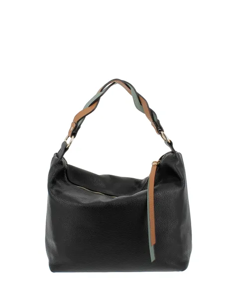 Gianni Notaro Mittlere Schultertasche mit geflochtenem Henkel, schwarz