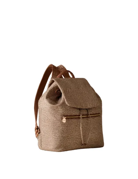 Borbonese Jet Damenrucksack mit Klappe, Beige-Braun
