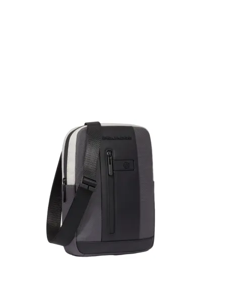 Borsello porta iPad® 11" pelle e tessuto Piquadro Biref2 Special, grigio-nero