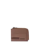 Piquadro Paul zipped coin pouch with credit card slots, brown