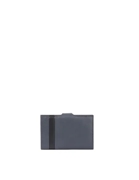 Piquadro Paul Metal and leather credit card holder with easy slide-out, black