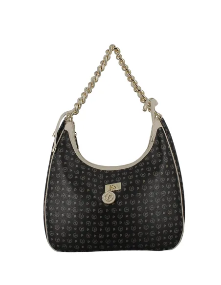 Borsa donna con tracolla in catena Pollini Heritage, nero-avorio