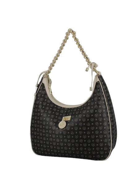 Borsa donna con tracolla in catena Pollini Heritage, nero-avorio