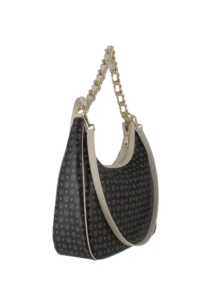 Pollini Heritage women's bag with chain strap, black-ivory