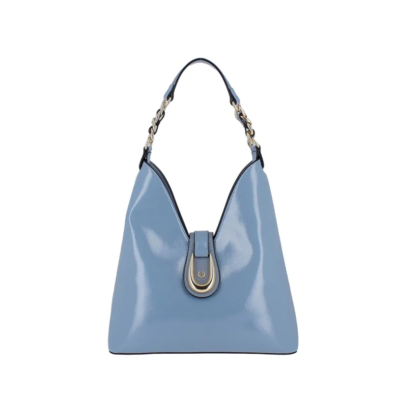 Borsa Pollini lucida, azzurra