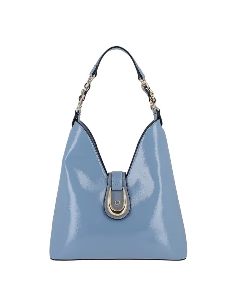Borsa Pollini lucida, azzurra