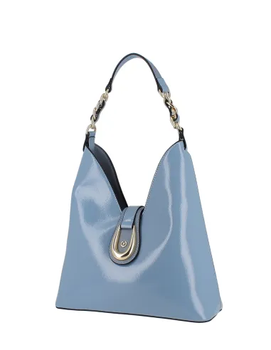Borsa Pollini lucida, azzurra