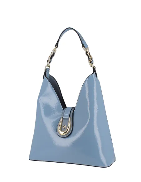 Borsa Pollini lucida, azzurra