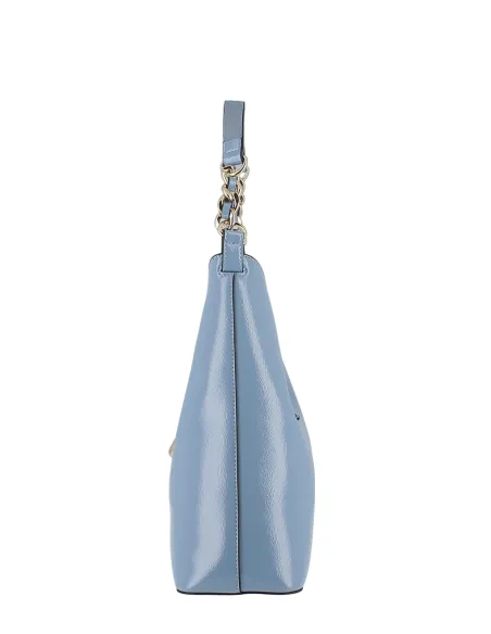 Pollini shiny women's shoulder bag with magnet closure, light blue
