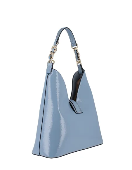 Pollini Glänzende Damen- Schultertasche mit Magnetverschluss, hellblau