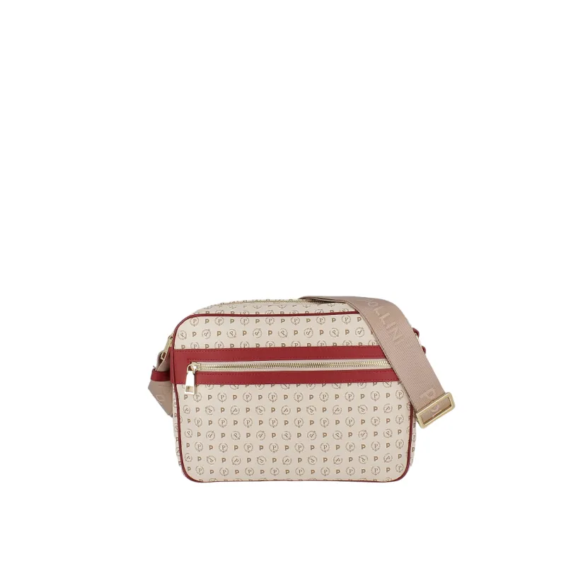 Pollini-Tasche mit Doppelreißverschluss elfenbein-rot
