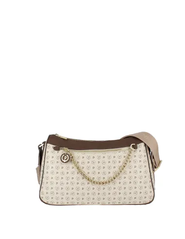 Pollini heritage women's bag with adjustable fabric shoulder strap, ivory-brown
