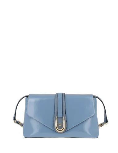 Pollini glossy women's bag with flap, light blue