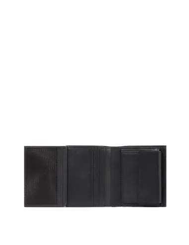 Kleine vertikale Herren-Geldbörse mit Münzfach und Dokumentenfach Piquadro Paul, schwarz