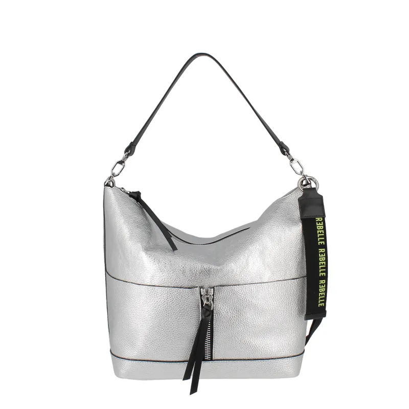 Borsa in pelle Rebelle Eirene Bucket L, argento