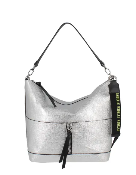 Borsa in pelle Rebelle Eirene Bucket L, argento