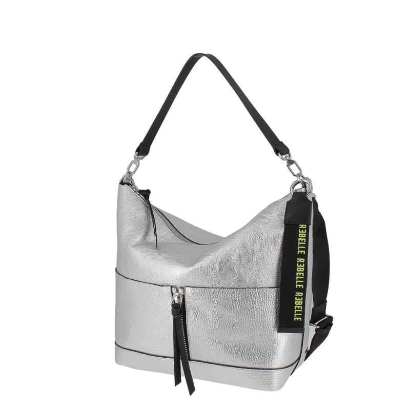 Borsa in pelle Rebelle Eirene Bucket L, argento 2