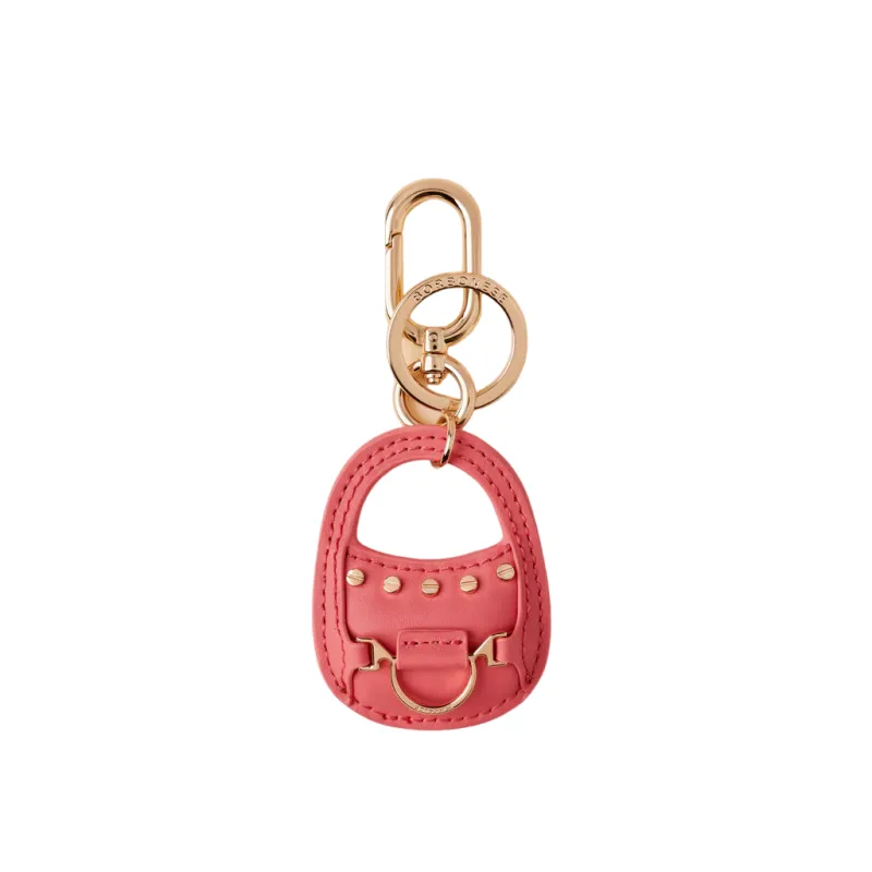 Borbonese leather key chain with snap hook, tea rose