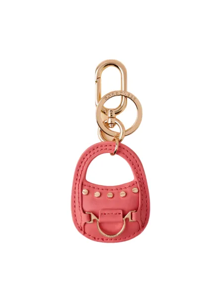 Borbonese leather key chain with snap hook, tea rose