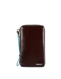 Piquadro Blue Square leather travel document holder, dark brown