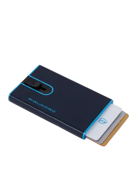 Piquadro Blue Square Credit card case with sliding system, blue