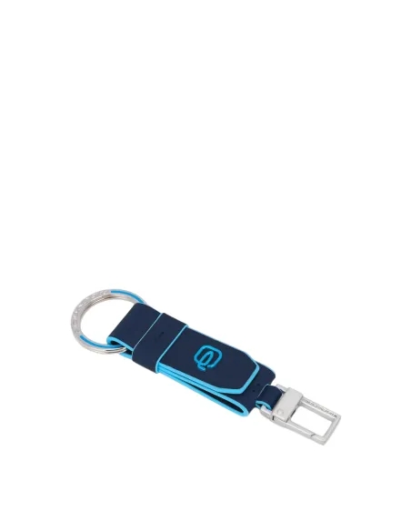 Piquadro keychain with ring and carabiner, blue