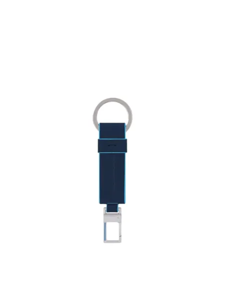 Piquadro keychain with ring and carabiner, blue
