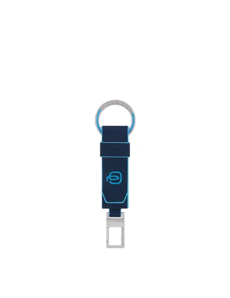 Piquadro keychain with ring and carabiner, blue