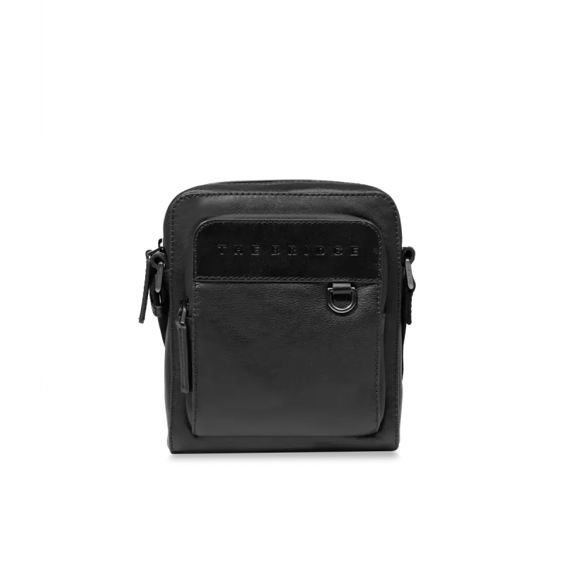 Borsello piccolo in pelle The Bridge Damiano, nero