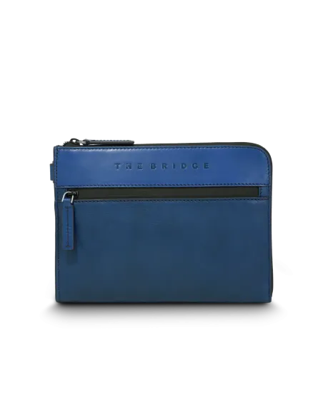 Herren Leder Clutch Tasche mit Henkel The Bridge Damiano, blau