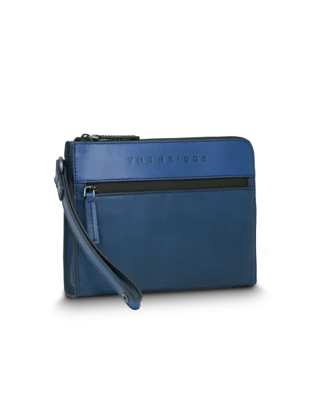 Herren Leder Clutch Tasche mit Henkel The Bridge Damiano, blau