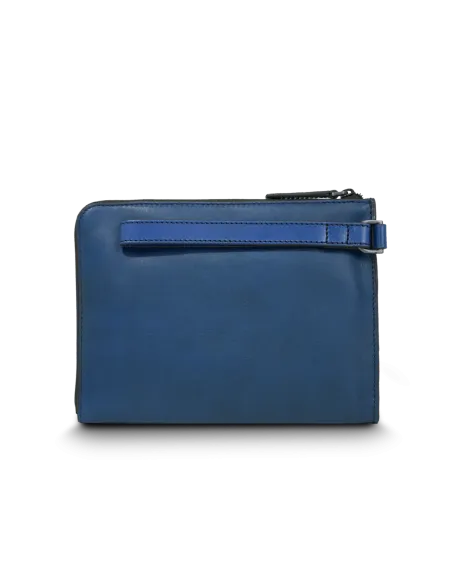 The Bridge Damiano men's leather clutch bag with handle, blue