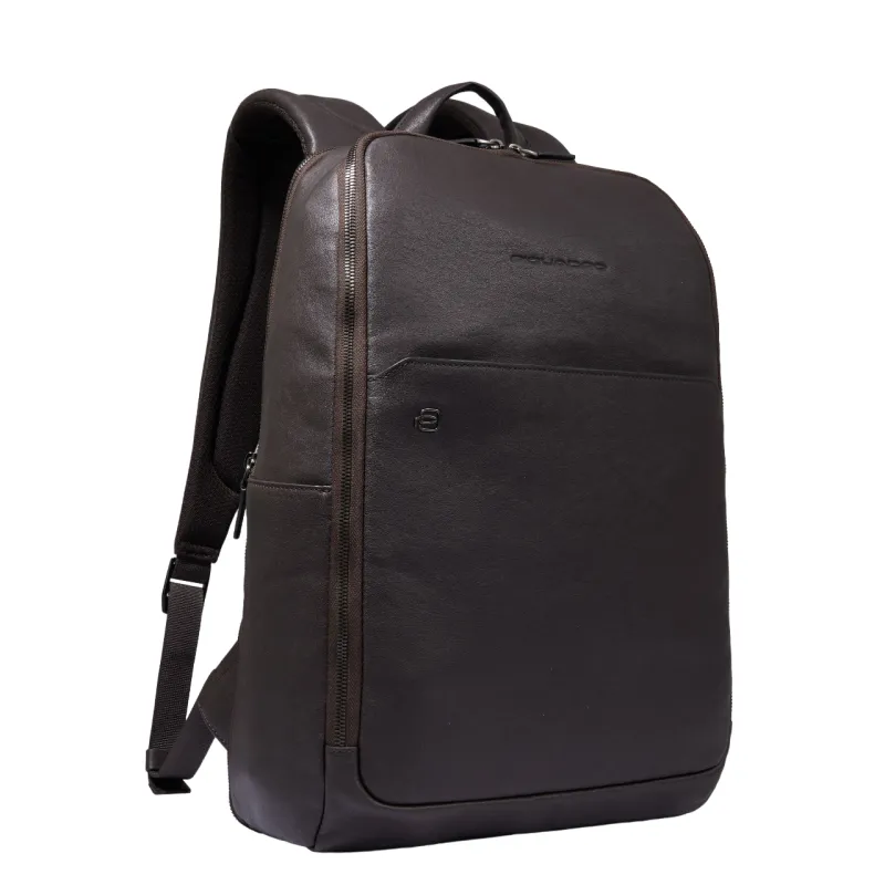 Piquadro Black Square compact 14 PC leather backpack,... 2