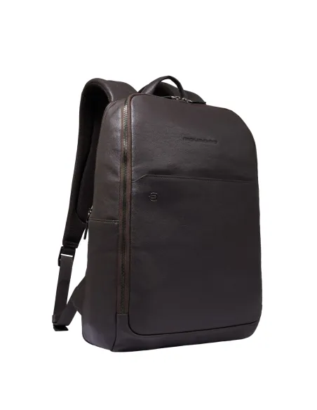 Piquadro Black Square kompakter 14 Laptop-Rucksack aus Leder, dunkelbraun