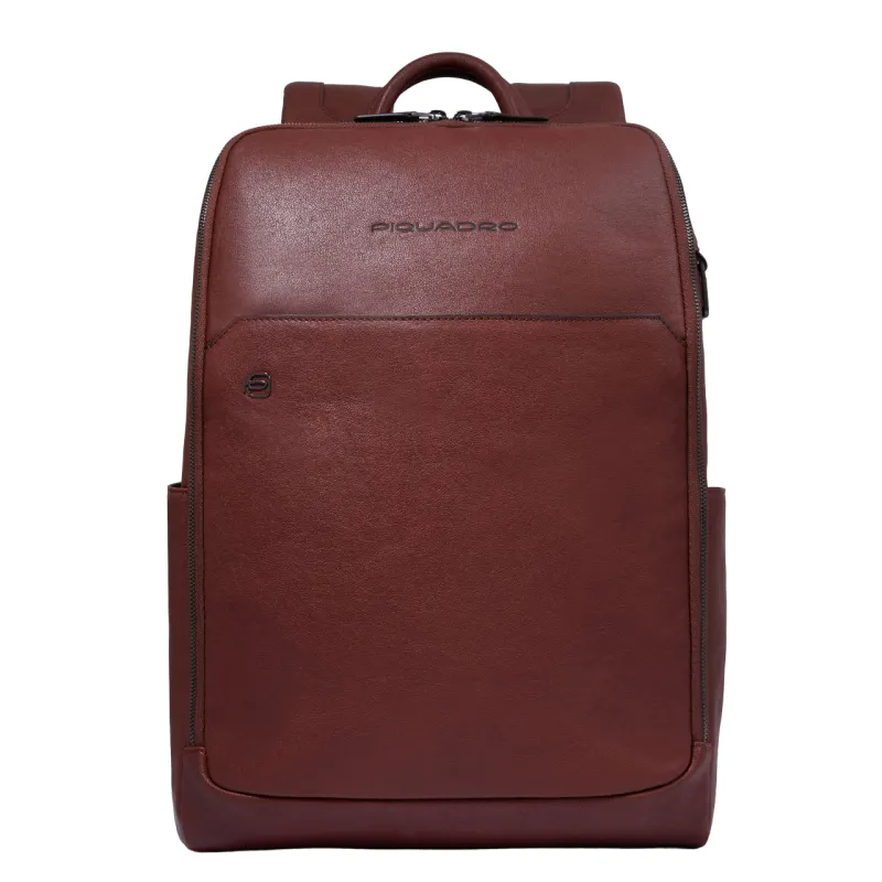 Piquadro Black Square 15.6" laptop leather backpack, brown