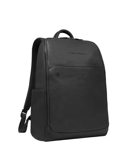Piquadro Black Square 15.6" laptop leather backpack, black